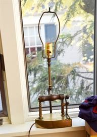 Vintage Table Lamp (made from wood & brass sad iron)