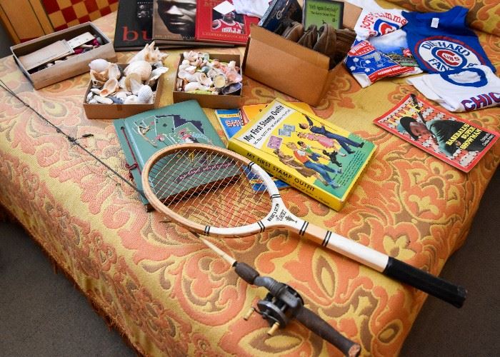 Tennis Racket, Fishing Pole, Seashells, Baseball Mitts, Etc.