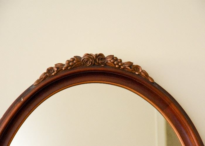 Oval Wall Mirror with Carved Detail