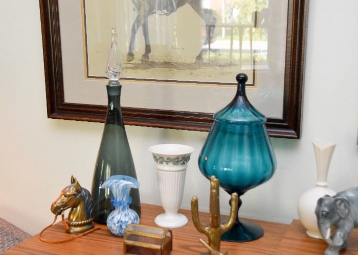 Collectibles & Home Decor--Brass, Glass & Ceramics (Decanter, Candy Jar, Vases, Figurines)