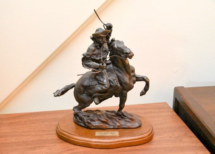 Bronze Statue / Sculpture  of Pony Express Rider, "Roundin' the Bend" by Alexa Laver
