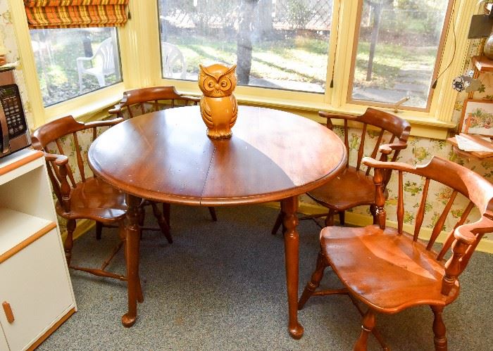 Vintage Round Wood Kitchen / Dining Table with 4 Chairs