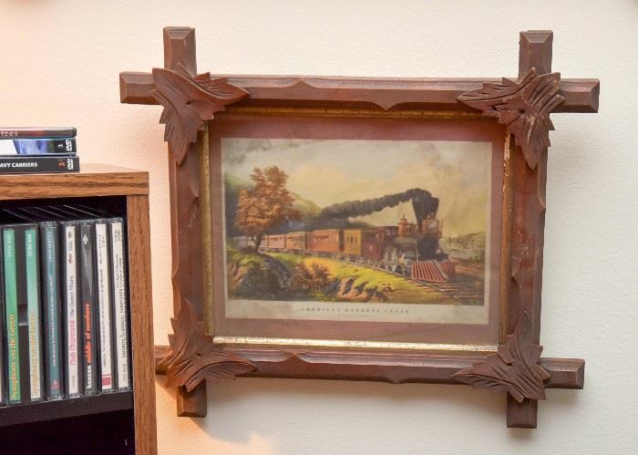 Black Forest Wood Carved Frame with Train Print
