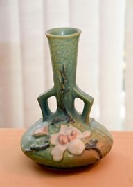 Roseville Blue Green Magnolia Double Handled Vase