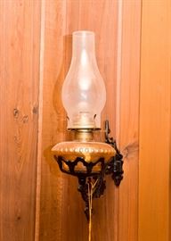 Oil Lamp with Cast Iron Wall Bracket