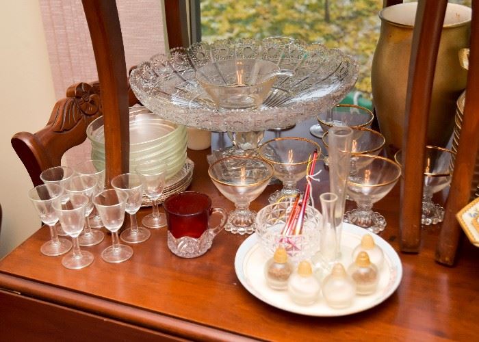 Stemware, Glass Pedestal Dish, Glassware, Etc.