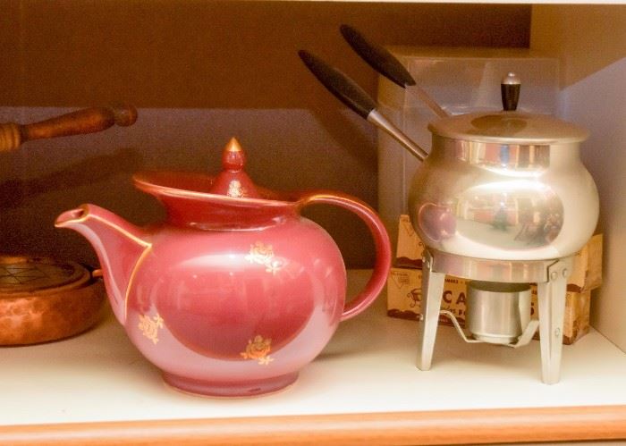 Ceramic Teapot, Aluminum Fondue Pot