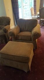 $100   Thomasville cloth chair with footstool   
