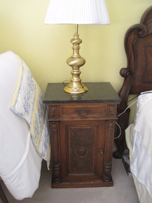 Pair of Black marble topped bedside tables Eastlake Victorian