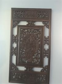 Chinese Wood Panel hand carved antique