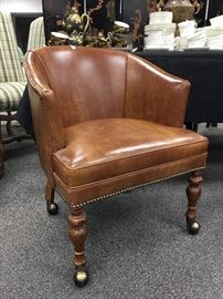 Barrel Back Leather Armchairs