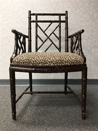 Bamboo Armchair with Leopard Print Upholstery 