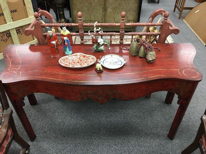 Bow Front Red Lacquered Chinese Style Table 