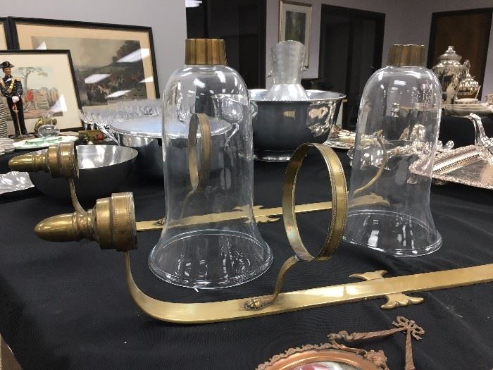 Antique Brass Sconces with Hurricane Glass