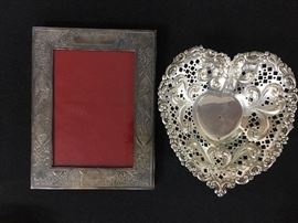 Sterling Frame, Sterling Heart Shaped Dish 