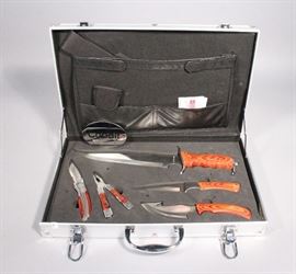Cobalt 9-Peice 440 Stainless Steel Knife Set in Hard Case, Including- 3 Fixed Blade Knives and Sheaths, 1 Folding Knife, and Plier Tool