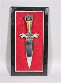 Decorative Dagger with Gargoyle Hilt and Crossguard, 15" Total, 8" Blade, with Hanging Display Mount, 10.5"W x 19.5"H