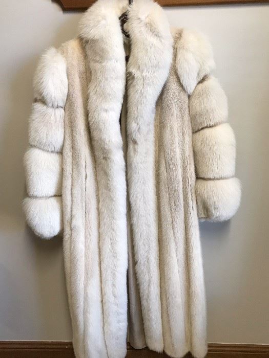 Full length mink coat with dyed Fox Fur sleeves - made in Finland 