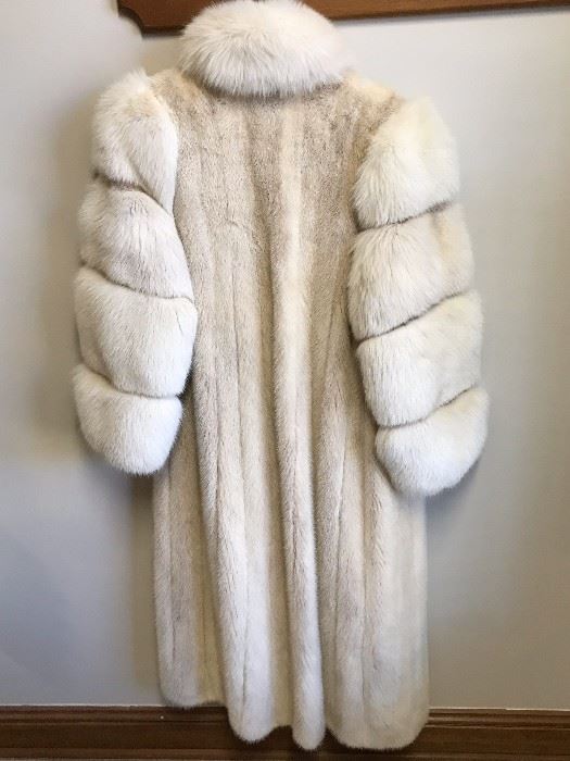 Full length mink coat with dyed Fox Fur sleeves - made in Finland 