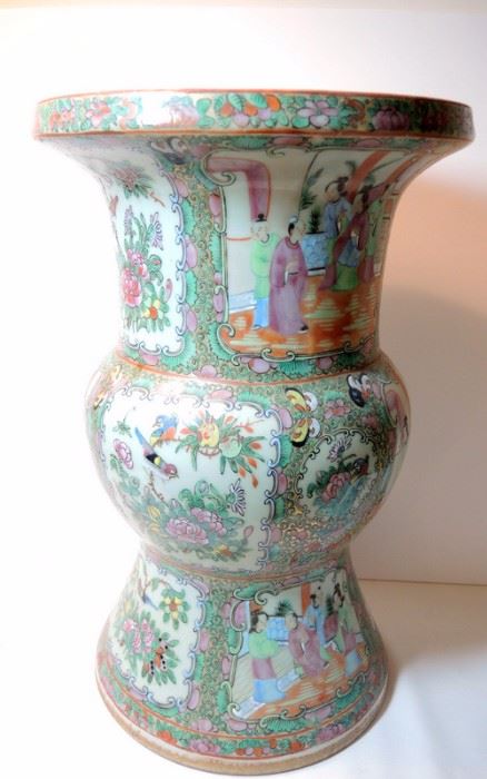 Rose Mandarin Floor Vase.  
Excellent condition.  Approximately 16 ¼” tall x 10” diameter
