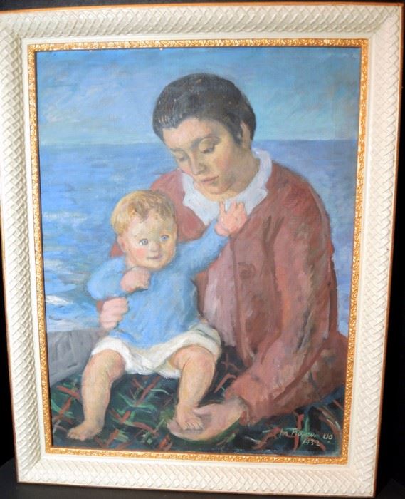 Oil on Canvas of Brooks and Frances Colcord, Searsport 1932 Signed Front and Verso Waldo Pierce.  
19” x 25” sight.  Overall size with frame  22 ½” x 28”  Provenance on verso.  
