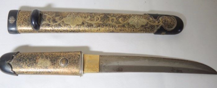 19th Century Japanese Samurai Warrior’s Short Knife.  
10 ½” overall length with scabbard.
