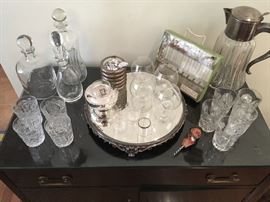 The Bar: Old Cut Glass Tumblers; Decanters; "Jazz Musician" Stirrers
