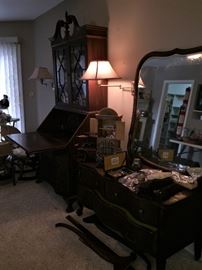 Governor Winthrop Secretary, Book Cabinet Or China Serpentine Desk with hidden drawers.