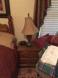 pair of nightstands and lamps
