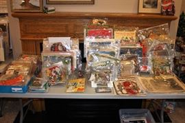 Racks of vintage paper Christmas items.