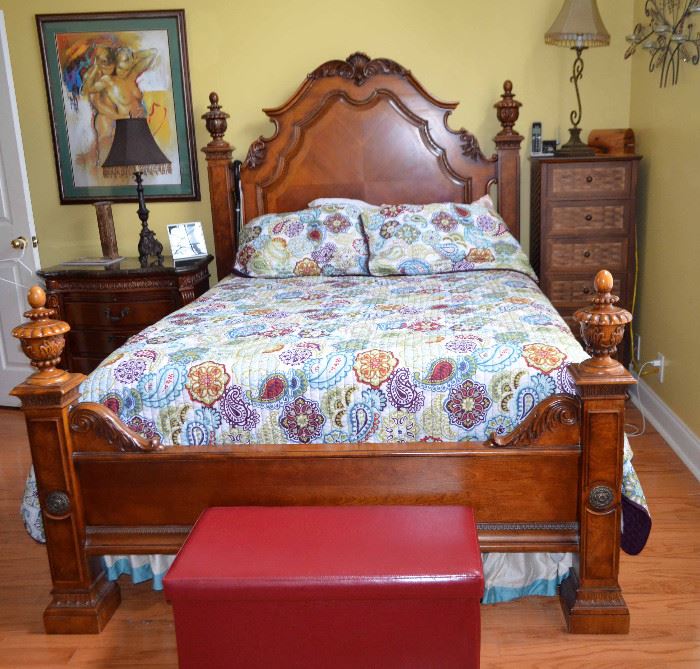 bedroom set - marble top nightstand, queen bed