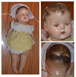 Composition baby doll, molded hair, blue eyes