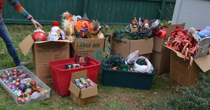  Box lots of Christmas  and Halloween  decorations 