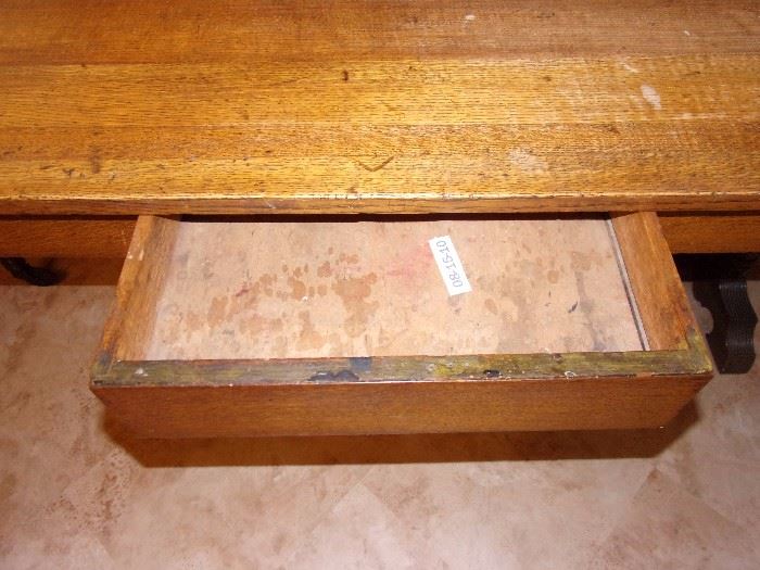 Antique oak table with drawer with scroll feet