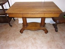 Antique oak table with drawer with scroll feet