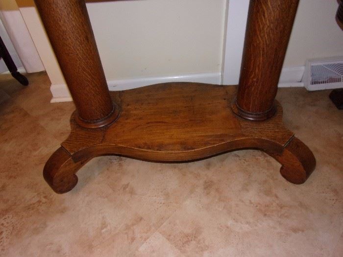 Antique oak table with drawer with scroll feet