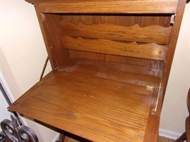 Oak entry mail desk or space saving laptop desk or secretary? Unique great piece!