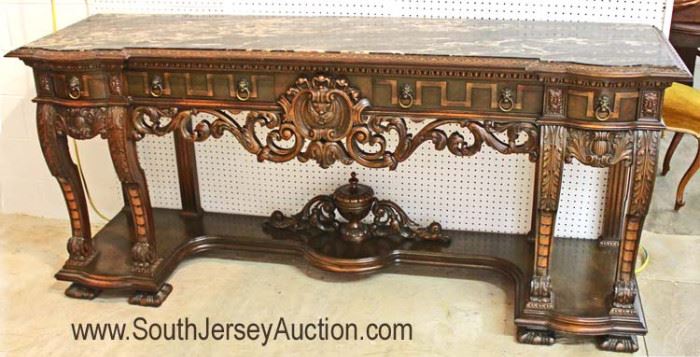  — FANTASTIC —

10 Piece Highly Carved and Ornate Walnut depression Dining Room Set

Original Paint Decorated China Cabinet, Marble Top Sideboard and Marble Top Server in very good condition

Located Inside – Auction Estimate $2000-$4000 