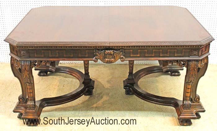  — FANTASTIC —
10 Piece Highly Carved and Ornate Walnut depression Dining Room Set
Original Paint Decorated China Cabinet, Marble Top Sideboard and Marble Top Server in very good condition
Located Inside – Auction Estimate $2000-$4000 