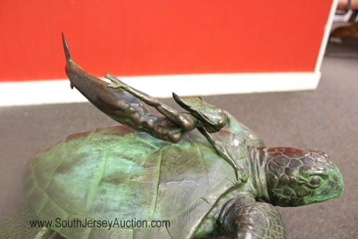  Bronze Sea Turtle with Mermaid on Marble Base with nice patina signed "C.S. Moore 3/20" in good condition

approximately 15"l x 15 3/4"h x 19"w 