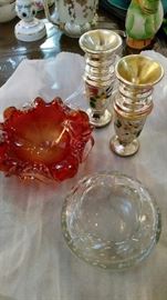 Murano Glass and Antique Mercury Candle Sticks / Vases