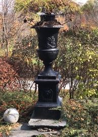 Cast iron garden urn
