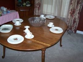 OVAL CHERRY DINING TABLE & SPODE & CRYSTAL PUNCH BOWL