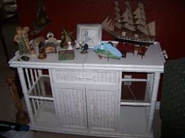 WHITE WICKER SERVER CABINET & SMALLS