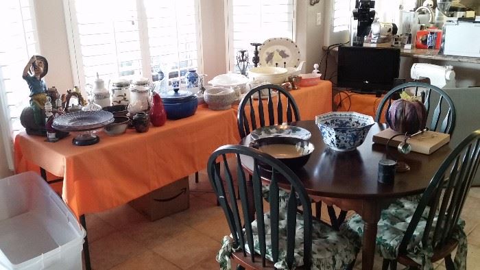 Nice breakfast room set in beautiful condition and many many items for entertaining and cooking.