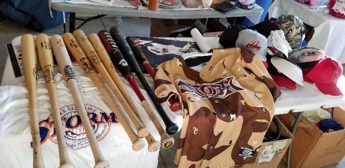 Signed bats used in games and some signed by the user with Storm baseball caps like new and more.
