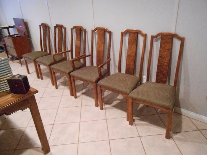Set of 6 burled back dining chairs