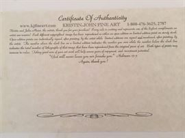 COA on back of John Meier print.
