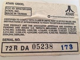 Label on back of Atari 1200XL