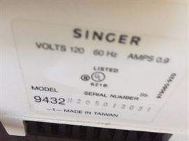Singer 9432 label